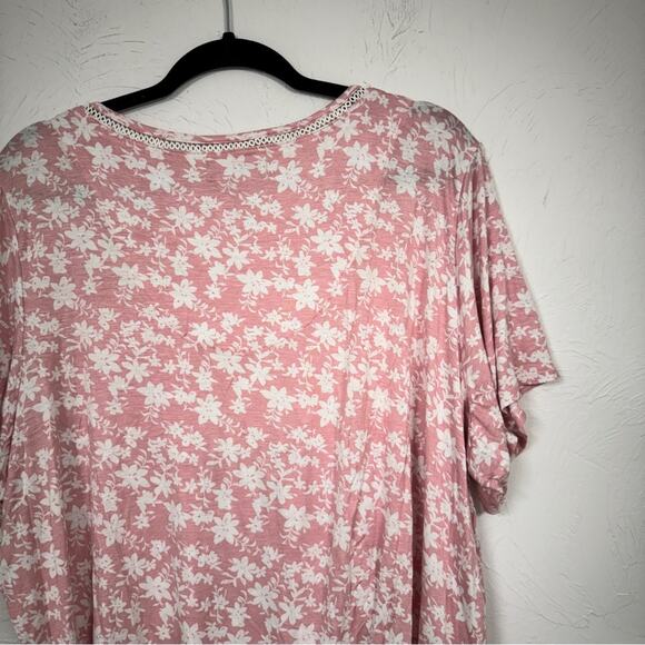 Rene Rafe Sleepwear Pink White Floral Sleep Tee Shirt Womens 2X Short Sleeve Top - Picture 4 of 10